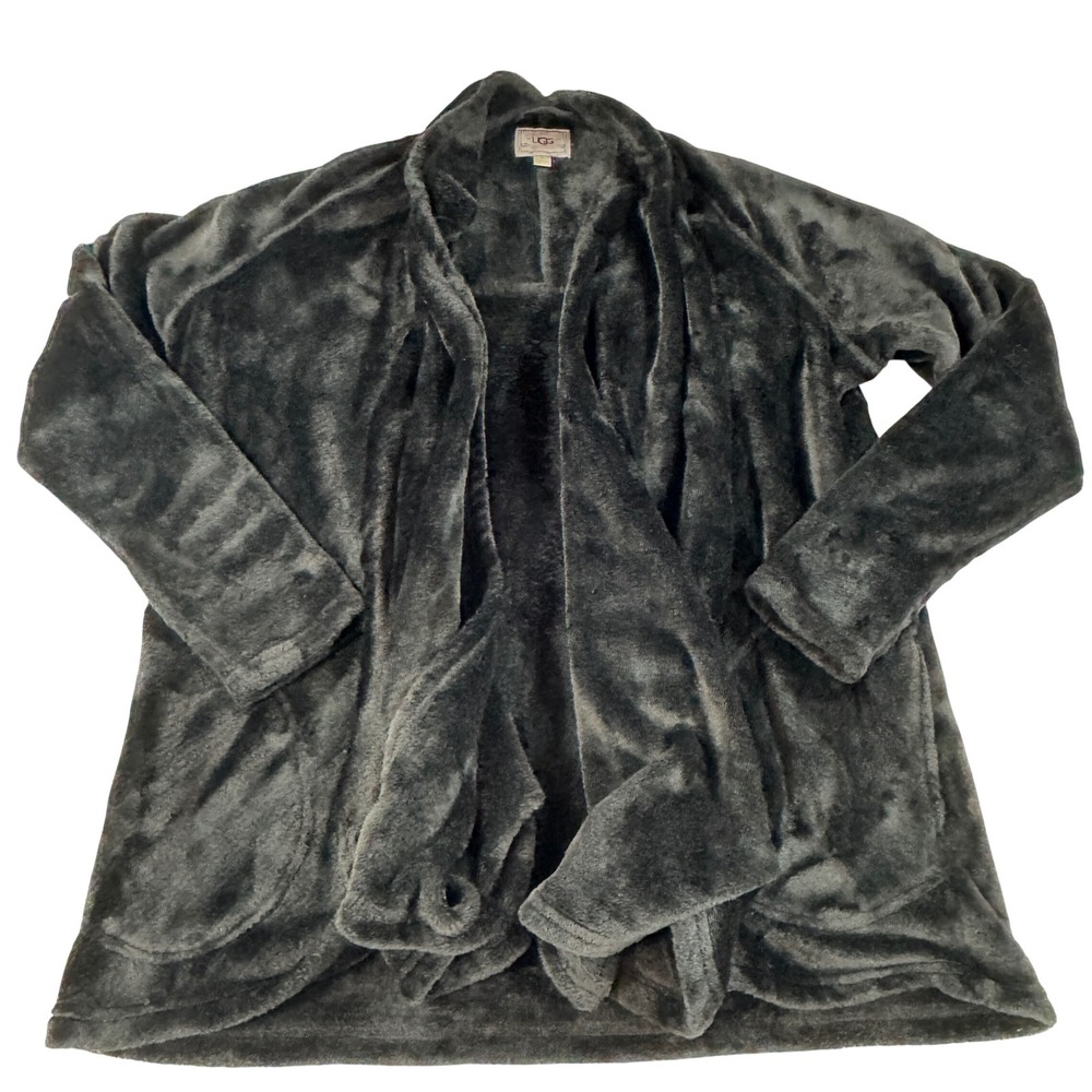 Ugg Isla Fleece Lounging Cardigan Black Soft Cozy Comfy Open Front Pockets M
